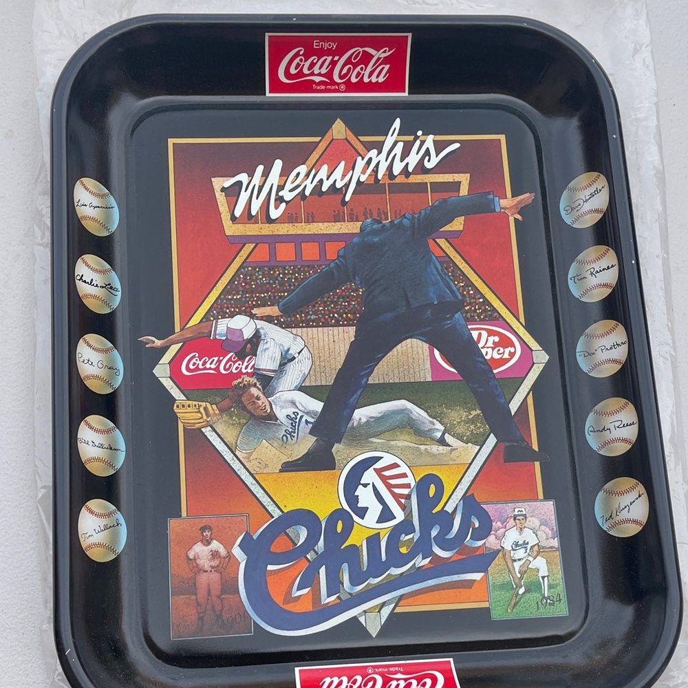 Coca-Cola Memphis Chicks Black Tray with Red, Blue and Cream Artwork
